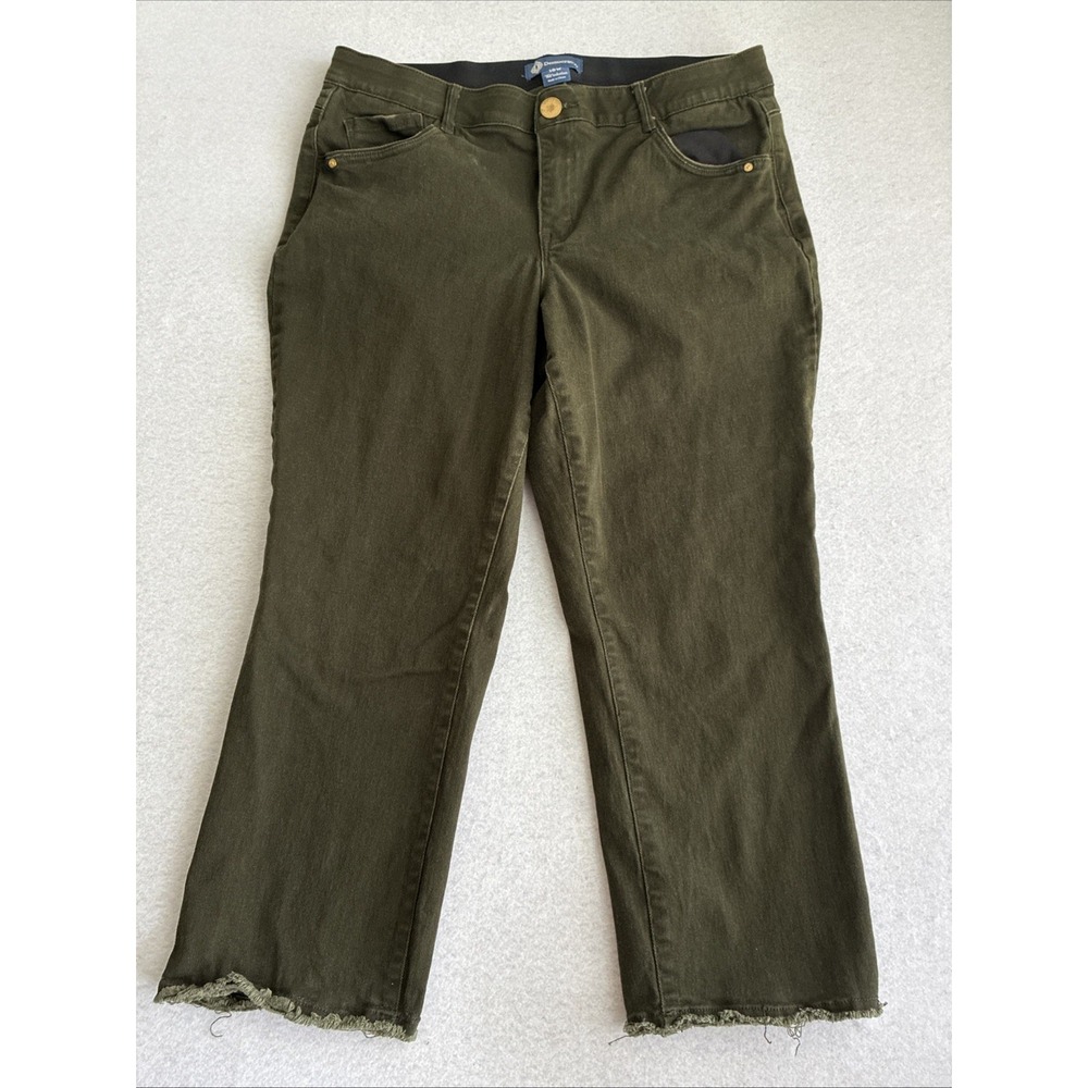 Democracy Ab Solution High Rise Slim Straight Pants 18W Olive Green Raw Hem Boho